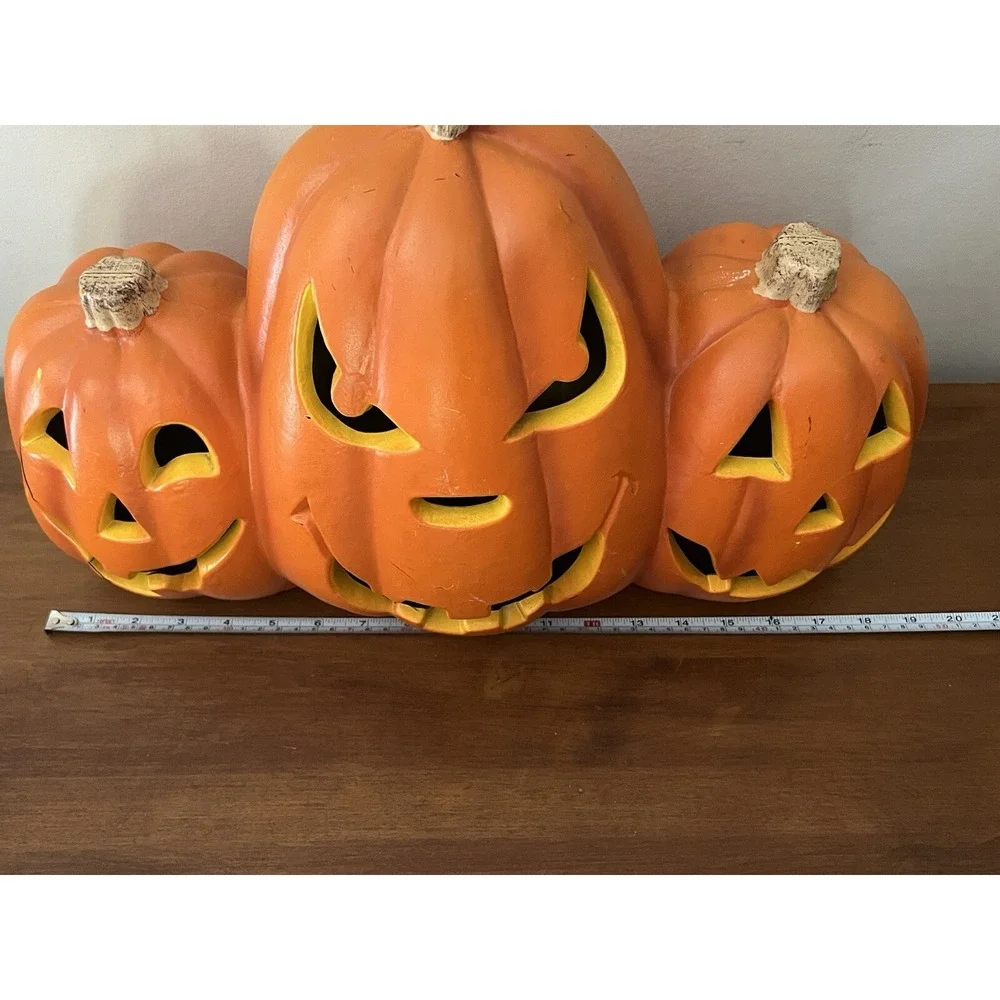 Three‎ Faced Halloween Pumpkin Light Up Plastic Foam triple Jack O Lantern Trio